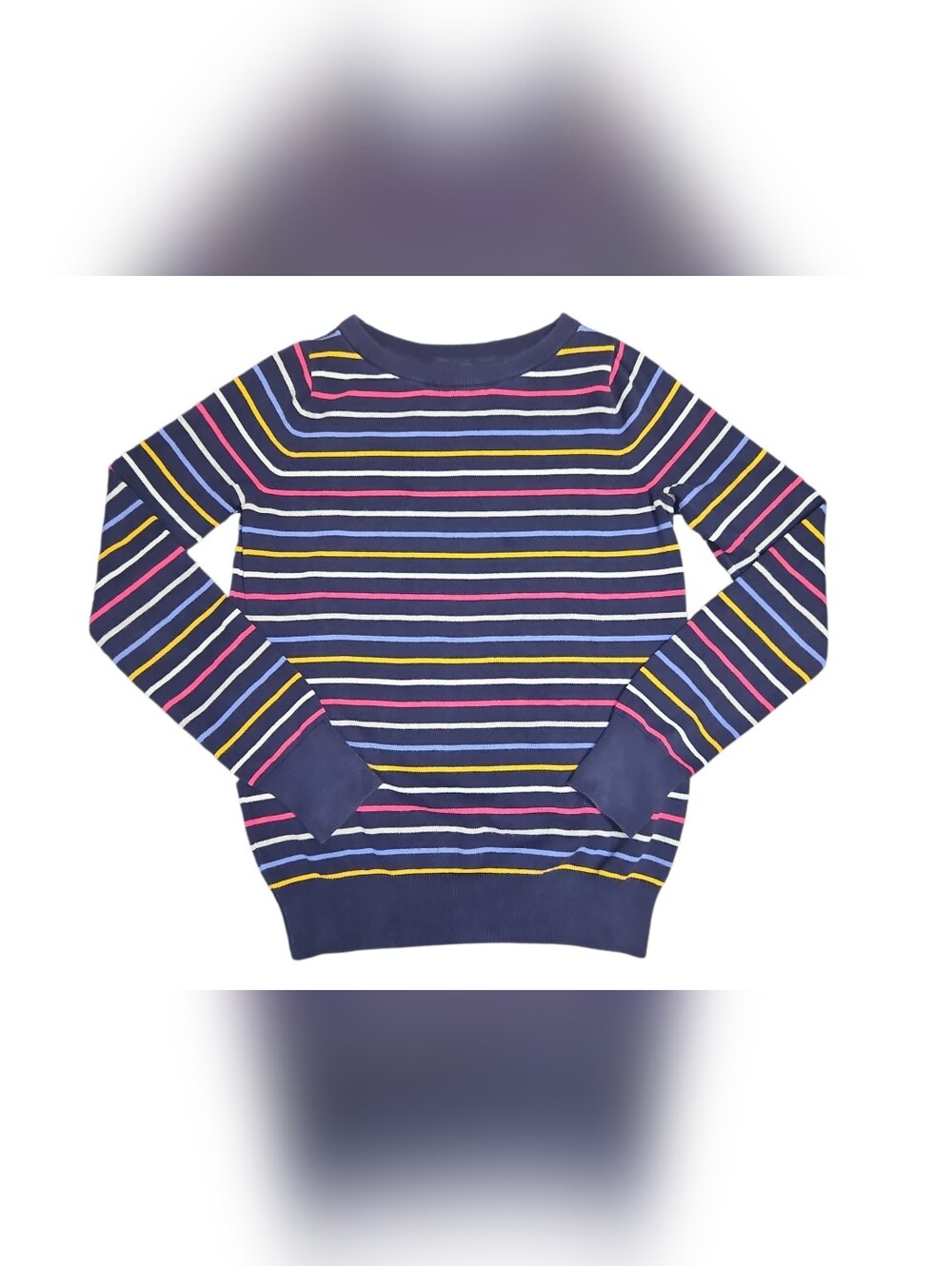 GAP Women's Navy Striped Cotton Sweater with Multicolor Accents Size X Small